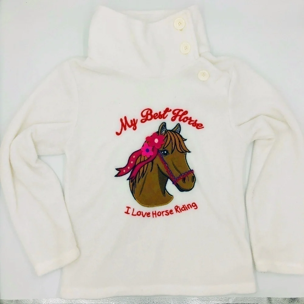 C&A Horse Embroidered Velour Soft Warm Pullover 7